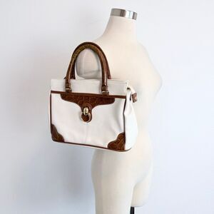 Jackson Vintage Leather Satchel Shoulder Bag Purse White Equestrian Brown